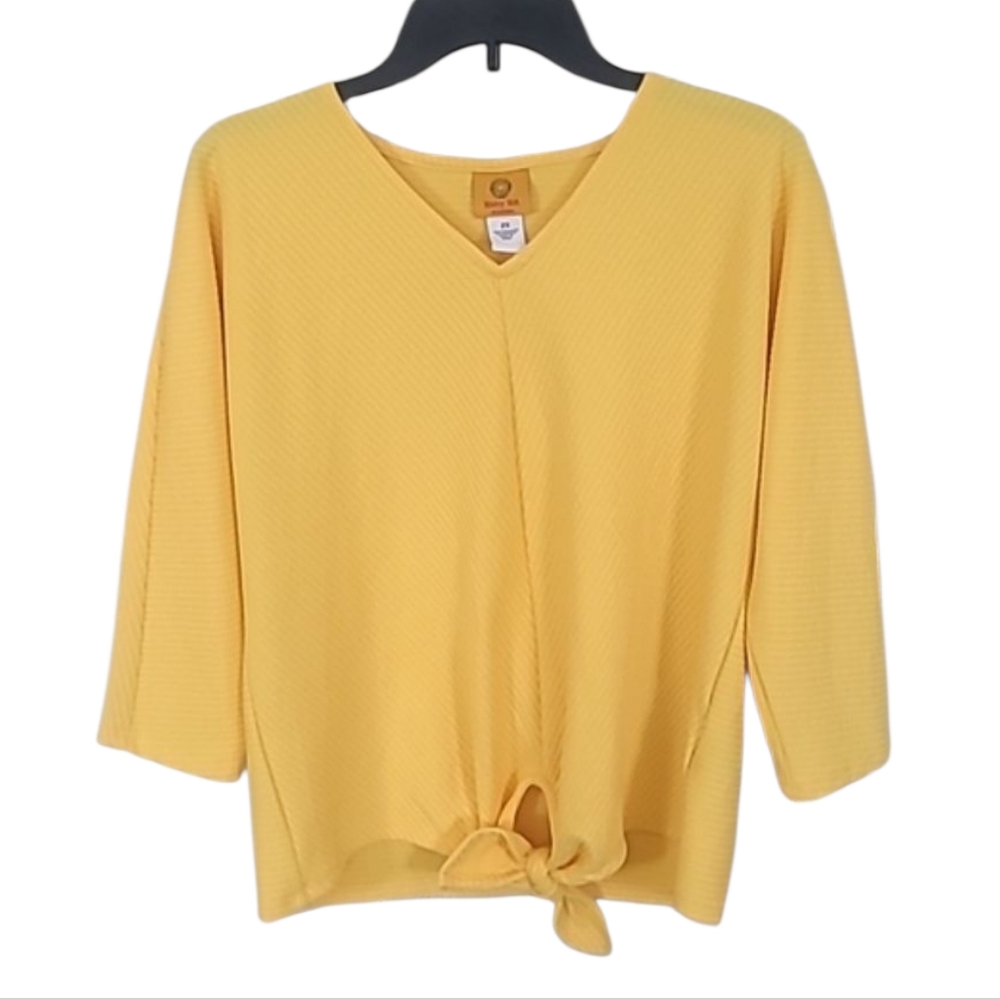 Ruby Rd. Yellow Tie Front V-Neck Top